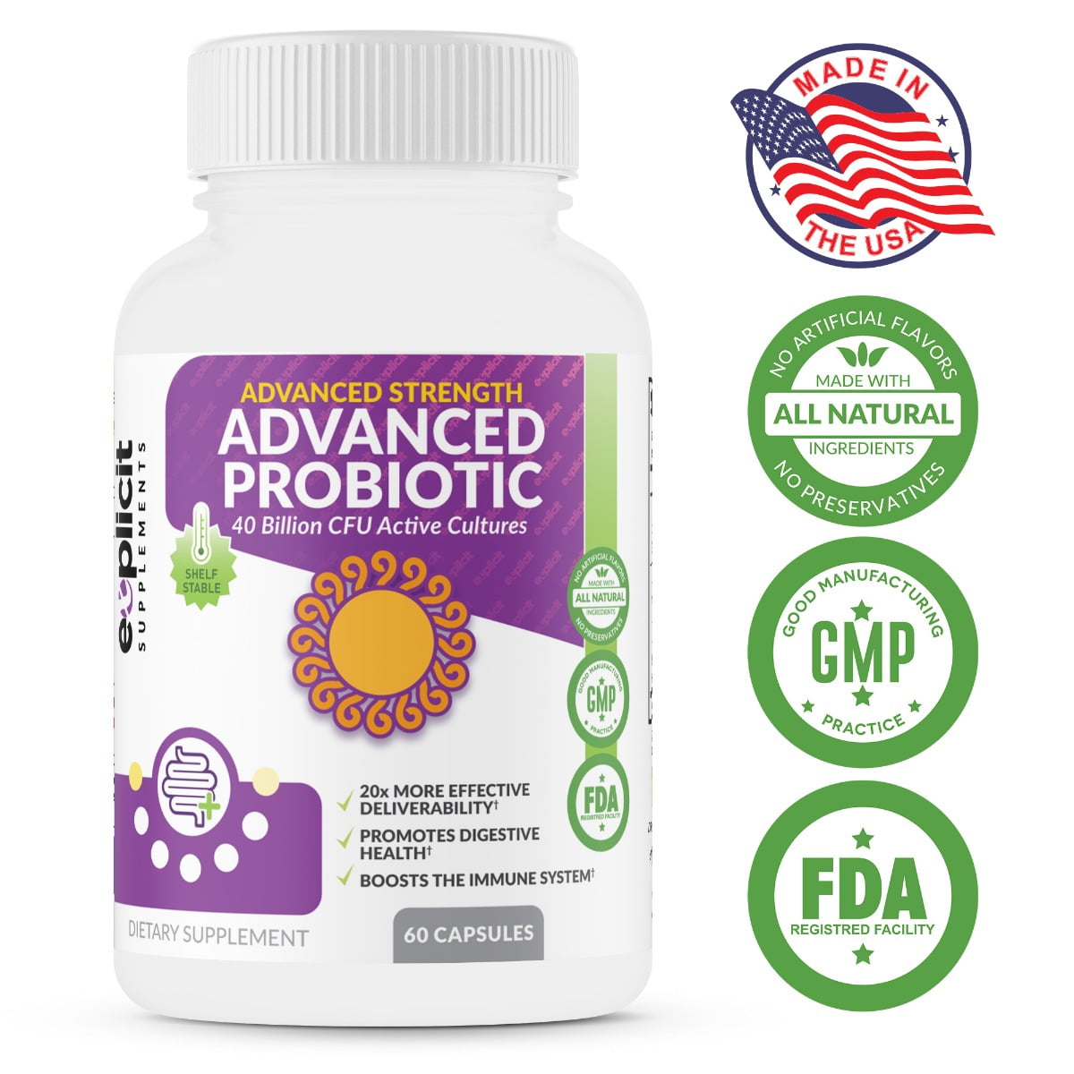 Advanced Probiotics – 40 Billion CFU Active Cultures, Shelf Stable & 20x More Effective Deliverability