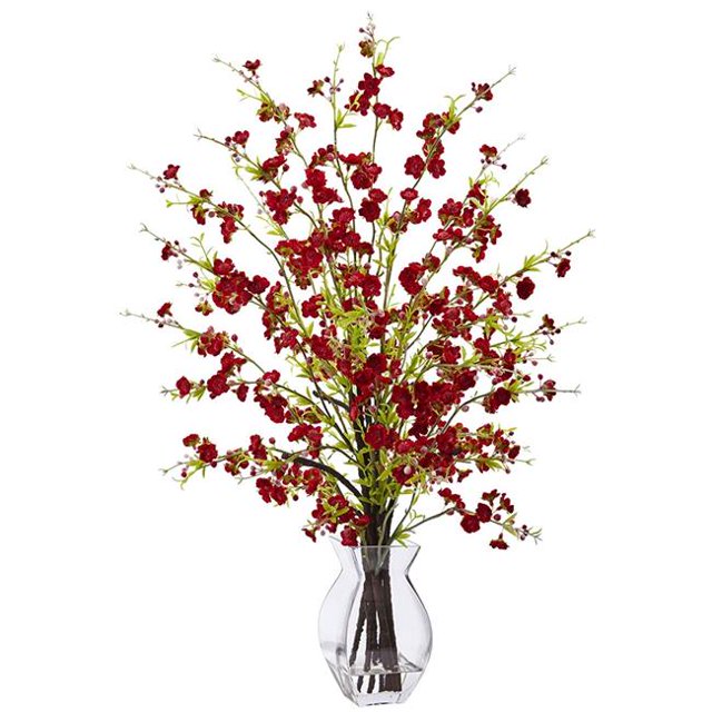 Cherry Blossom in Glass Vase, Red