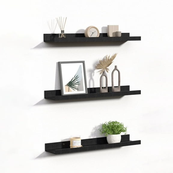 Sindcom 23inch Floating Shelves for Wall, Wall Mounted Wood Shelves for Bedroom, Living Room, Bathroom,Set of 3, Black