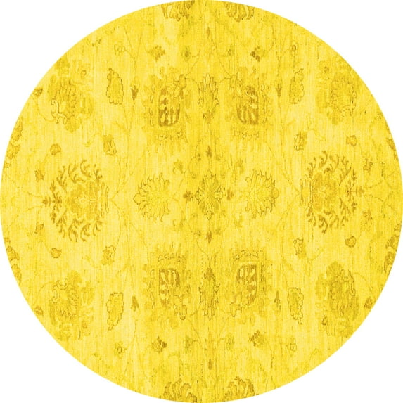 Ahgly Company Machine Washable Indoor Round Oriental Yellow Traditional Area Rugs, 7' Round