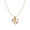 thumbnail image 1 of 14k Two-tone Gold Flower and Heart-shaped Initial 'E' Pendant with 1.2mm Rolo chain, 1 of 4