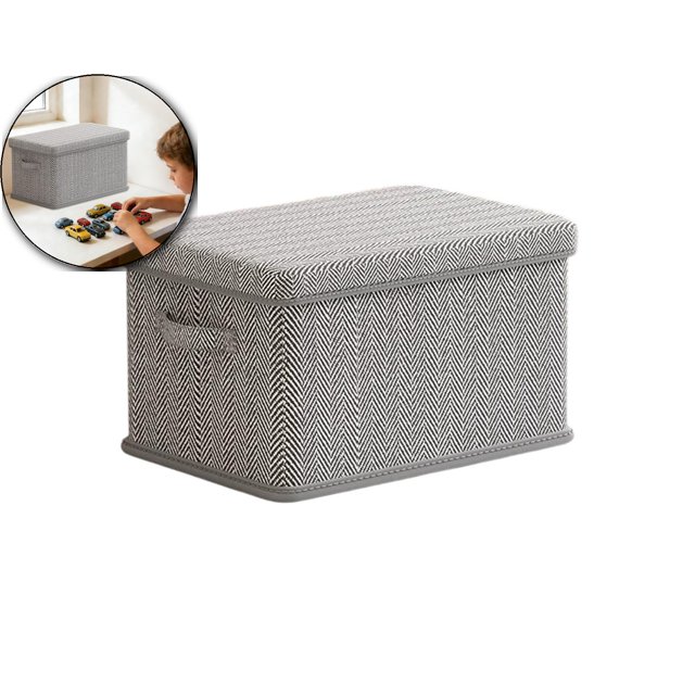 Storage Bins with Lids, Decorative Storage Boxes with Handles, Foldable Storage Baskets for Closet, Shelves, Stackable(14.17x9.84x7.87in)