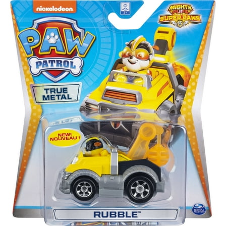 PAW Patrol, True Metal Mighty Rubble Super PAWs Collectible Die-Cast Vehicle, Mighty Series 1:55 Scale