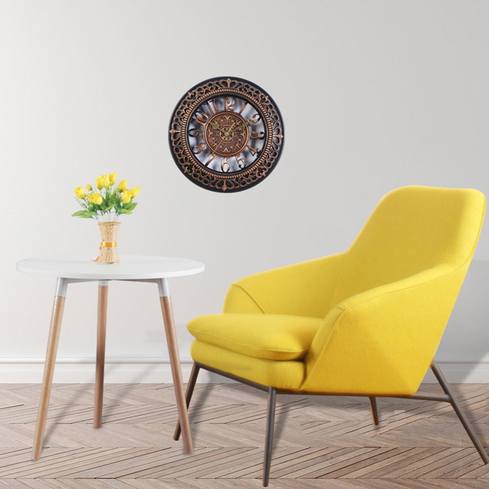 WHAMVOX Vintage Dial Clock European Hollowed-out Silent Clock 3D Round Large Decorative Wall Clock for Living Room Bedroom Kitchen(Bronze)