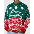 thumbnail image 2 of SUNSIOM Men's Christmas Sweater Snowflake Geometric Pattern Drop Shoulder Long Sleeve Round Neck Knitted Pullover, 2 of 5