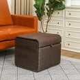 thumbnail image 2 of Homebeez Rectangular Storage Ottoman Cube Footrest with Side Pocket, Coffee Linen Fabric Foot Rest Stool Ottoman with Storage for Living Room Bedroom, 2 of 7