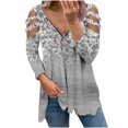 thumbnail image 1 of Moda Mujer Cuello en V Manga larga Tops Camiseta Estampado Cremallera Blusa suelta Pompotops gfhjh5387, 1 of 5