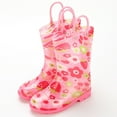 thumbnail image 3 of Xfvqtps Child Girls Rain Boots with Handles Long Calf Strawberry Flower Print Sweet Cute Waterproof Non Slip Light up Rubber Sole Garden Shoes Outdoor EVA Rain Shoes for 5-12 Years Pink, 3 of 3