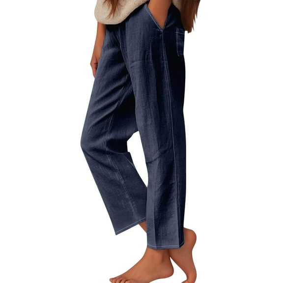 EDFBUYKRS Female Women Pants Casual Womens Tall Pants 32 Inseam Womens Daily Elastic Waist Workout Trousers Solid Long Pants Loose Casual Pockets Trousers S