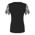 thumbnail image 4 of safuny Women's Trendy Lace Crochet Tops Clearance Solid Tops Short Sleeve Tees V Neck Shirts Swiss Dot Vintage Clothing 2024 Fashion Summer Black S, 4 of 6