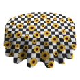 thumbnail image 4 of Black White Checker Sunflower Pattern Round Tablecloth 60"x60",Wrinkle Wipeable Table Cloth for Kitchen Dining Room Picnic Patio Party, 4 of 6