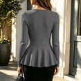 thumbnail image 6 of DYTTDG Women's Solid-Color Long-Sleeve Ribbed Cardigan | Crew Neck Button-Front Fitted Peplum Hem Knit Top for Casual & Daily Streetwear, 6 of 8