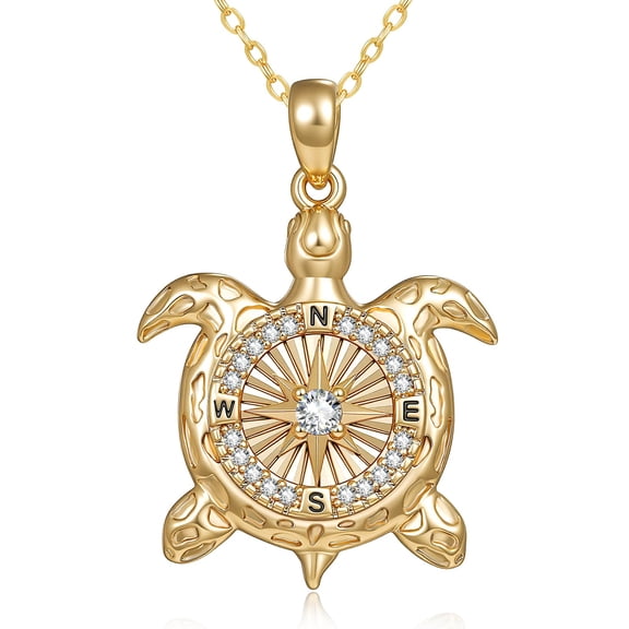 14K Gold Plated Sea Turtle Compass Necklace for Women