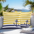 thumbnail image 5 of Anchor Striped Outdoor Pillow Covers Set of 2 Ocean Sage Yellow and Blue Striped Decor Waterproof Throw Pillow Case Decorative Square Cushion Cover for Patio Couch Garden Balcony, 26"x26", 5 of 9