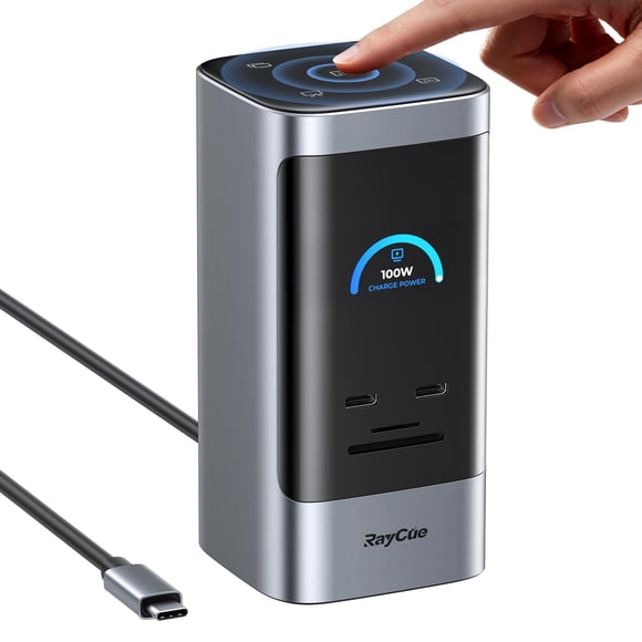 RayCue USB C Docking Station, 15in1 Triple Display with 5 Shortcut Button, Smart Display, DP&HDMI, 10G USB A/C, Gigabit Ethernet, 100W PD, Audio, Lap