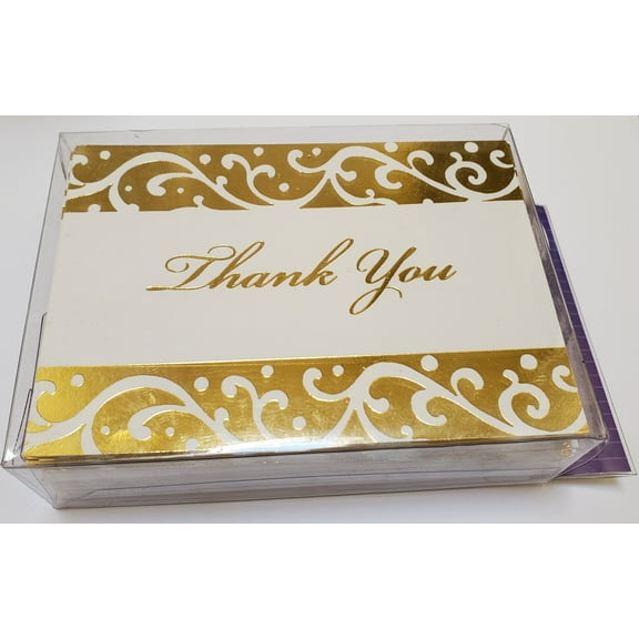 Gold With White Swirls Thank You Cards with White Envelopes - 5in. x 3 1/2in. - 25 Pack (t650-3857)
