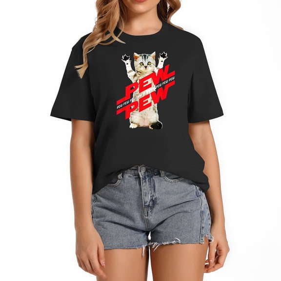 Pew Pew Sci-Fi Cat Gamer Noise Women And Girls T-Shirt