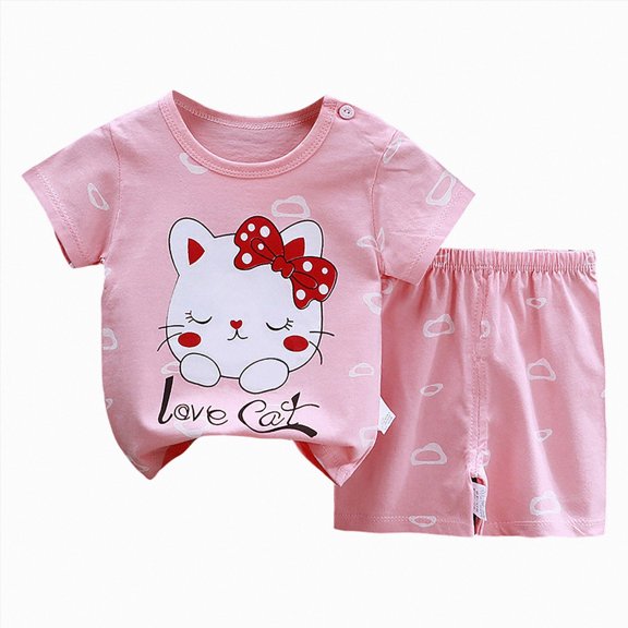 Paguaki Baby Girls Boys Toddler Clothes 2pcs Summer Lovely Graphic Short Sleeve T-Shirt Tee Elastic Waist Shorts Set with Pockets