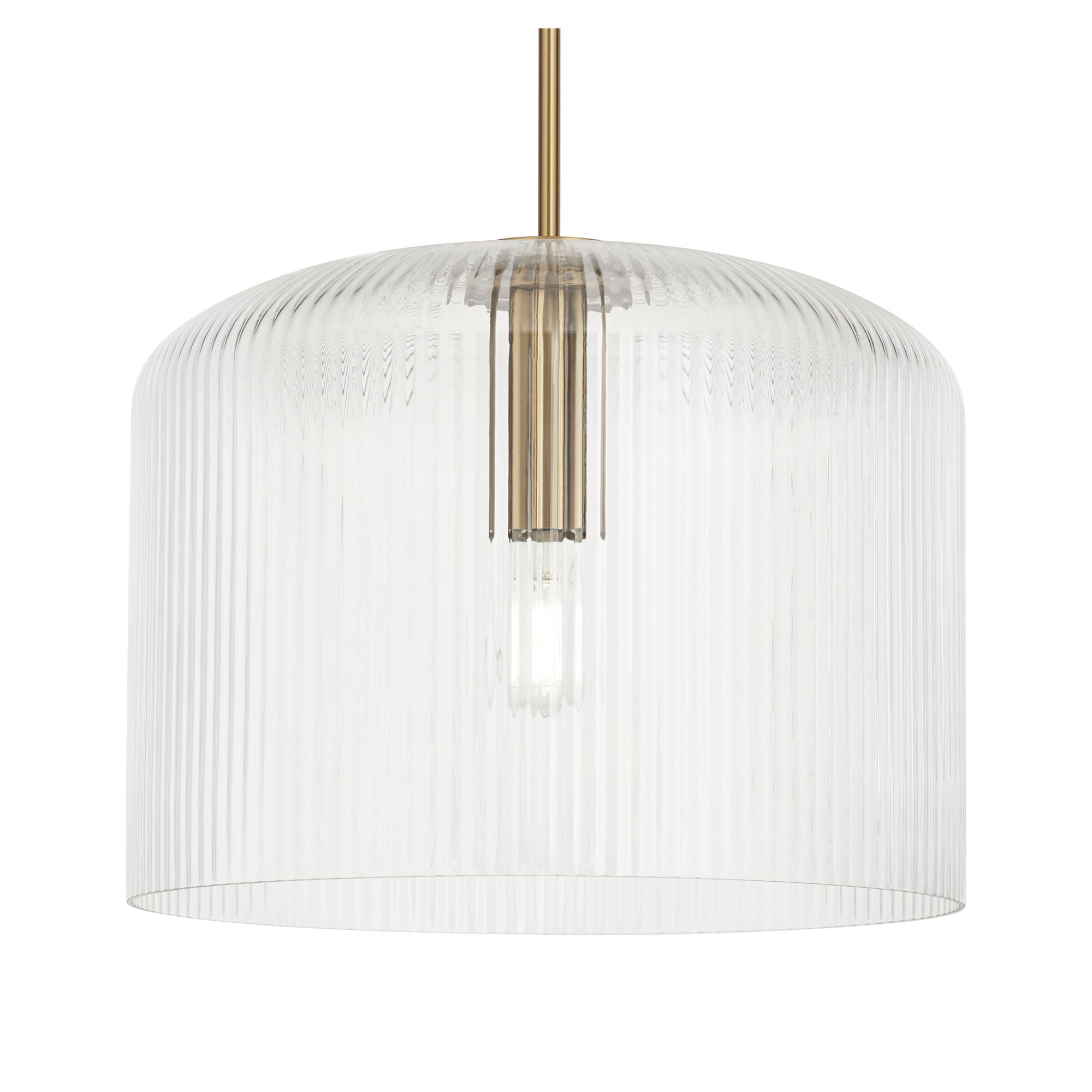 Possini Euro Design Lallie 18" Modern Pendant Ceiling Light Fixture Dining Room Over Table Drum Warm Brass Finish Ribbed Glass