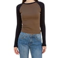 thumbnail image 1 of SAYOO Female Pullover, Contrast Color Crew Neck Long Raglan Sleeve Close-Fitting Tops for Spring Fall, S/M/L/XL, 1 of 1