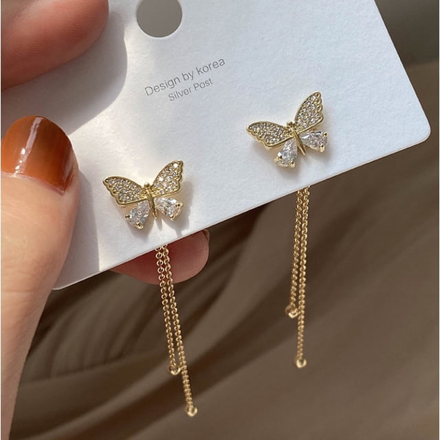 Pendientes colgantes de mariposa con borla larga para mujer, aretes colgantes de moda de Color dorado, joyería de verano, regalo de fiesta para niña JAMW Sencillez