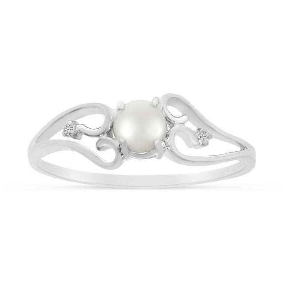 10k White Gold Freshwater Cultured Pearl And Diamond Ring