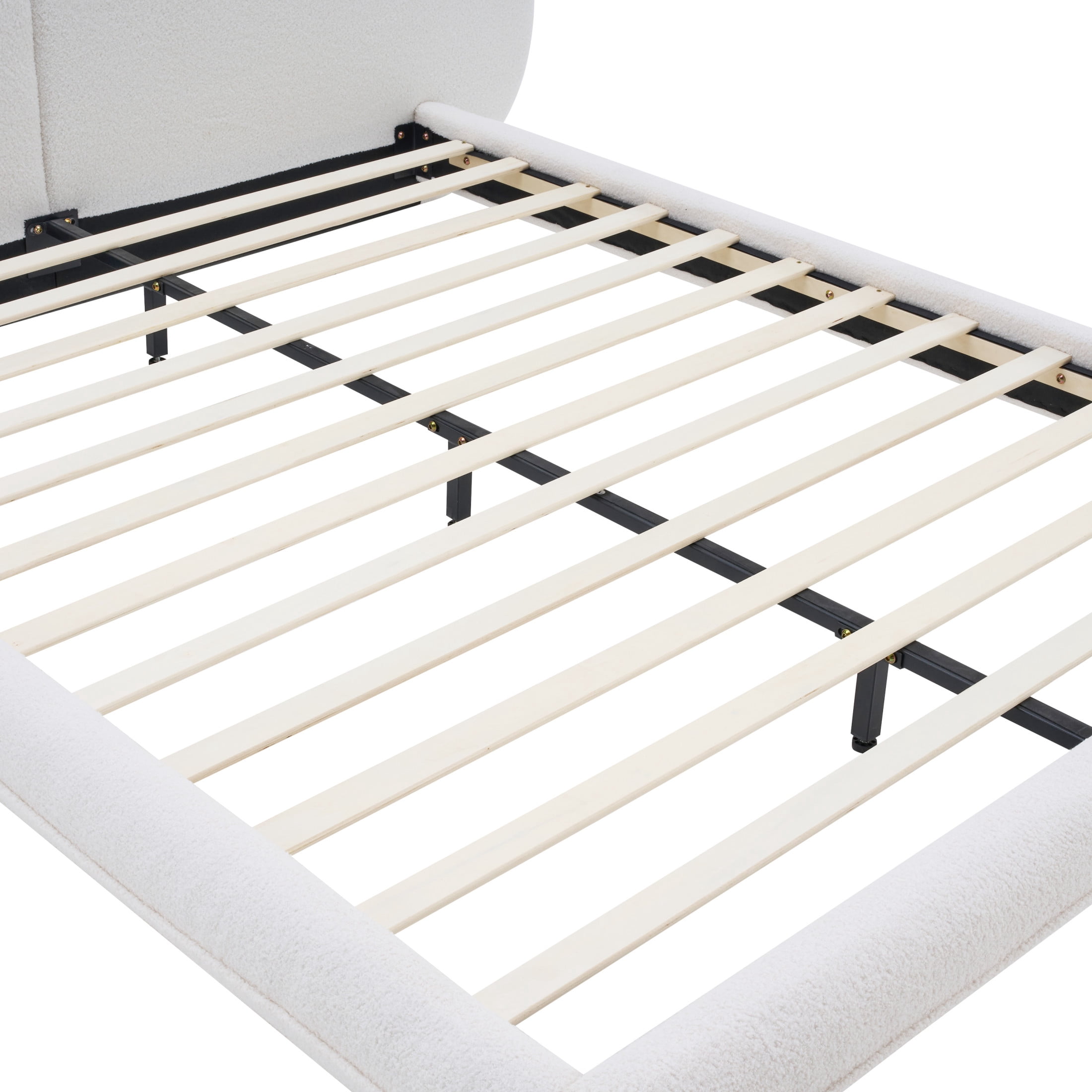Christopher Knight Home Modern Teddy Fleece Platform Bed Frame with Split Headboard, Queen, White
