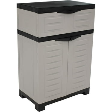 Plastic Garage Storage Cabinet with Adjustable Shelf – 34.5" H – Plastic Storage Cabinet for Garage, Office, Home, Laundry Room - Gray