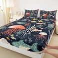 thumbnail image 5 of Manfei Retro Cartoon Fish Coral Jellyfish Ocean Full Size Sheets for Kids Boys and Girls, Nautical Life Print Bed Sheets 4pcs, 1 Flat Sheet, 1 Fitted Sheet and 2 Pillowcases, 5 of 6