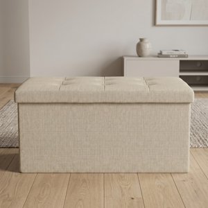 Home Design Upholstered Folding Storage Bench, Beige