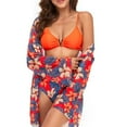 thumbnail image 3 of Women 3 Piece Beach Outfits Tropical High Waist Wrap Bikini Swimsuit with Beach Kimono Cover Ups Swimwear Set, 3 of 5