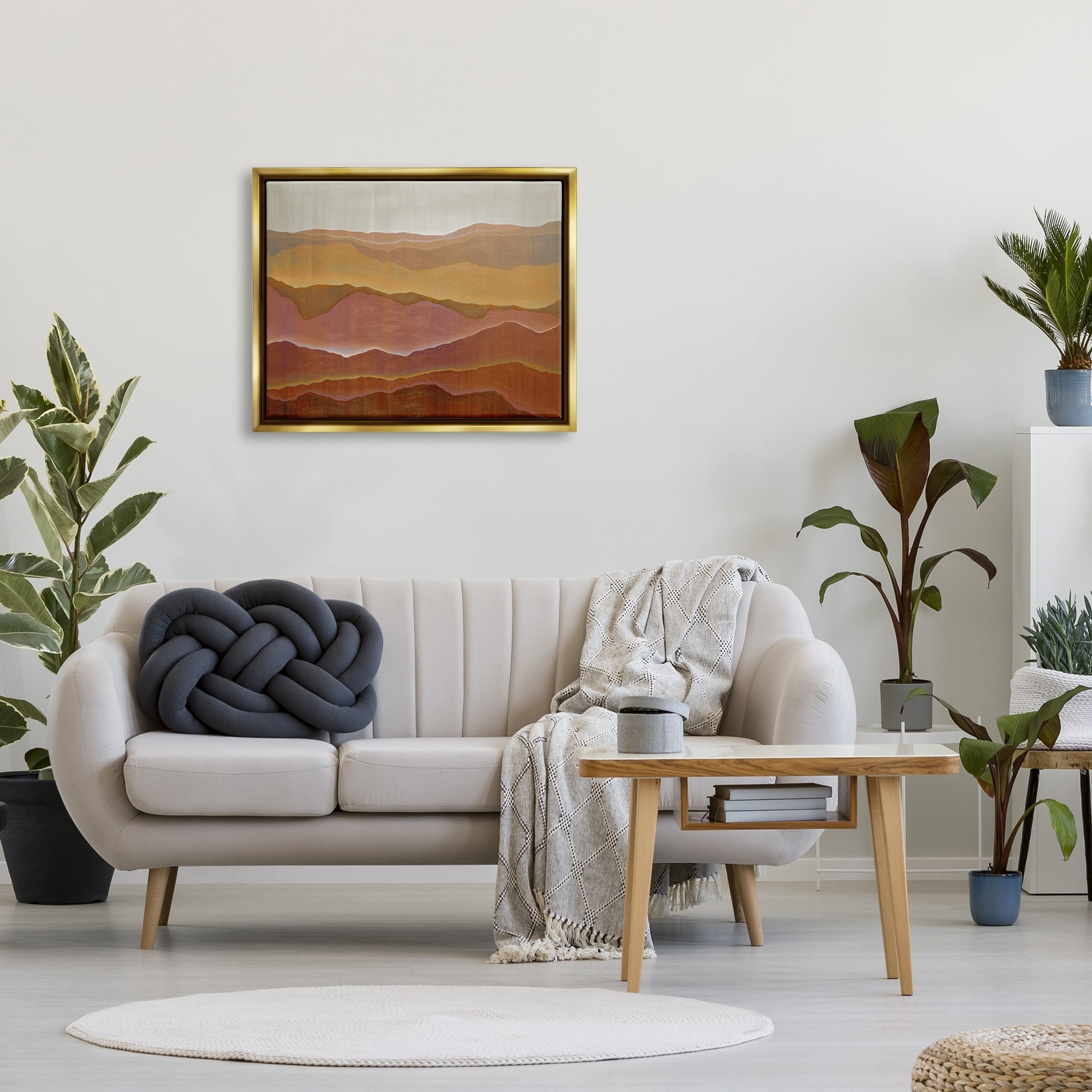 Stupell Industries Warm Glowing Mountain Range Overlay Desert Landscape Painting Metallic Gold Floating Framed Canvas Print Wall Art, Design by Liz Jardine