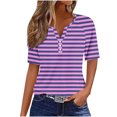 thumbnail image 2 of Fiudx Liquidación de Ahorros de Verano Top de Manga Corta con Cuello En V y Hombros Descubiertos con Botones Estampados a Rayas Informal a La Moda para Mujer, 2 of 5