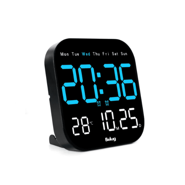 Reloj De Pared Digital Con Termómetro, Alarmas Y Calendario Belug Negro