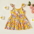 thumbnail image 1 of Vedolay Princess Dress Girls Summer Dress Short Sleeve Casual Skater Dresses with Stripe & Floral Print,Yellow 3-6 Months, 1 of 5