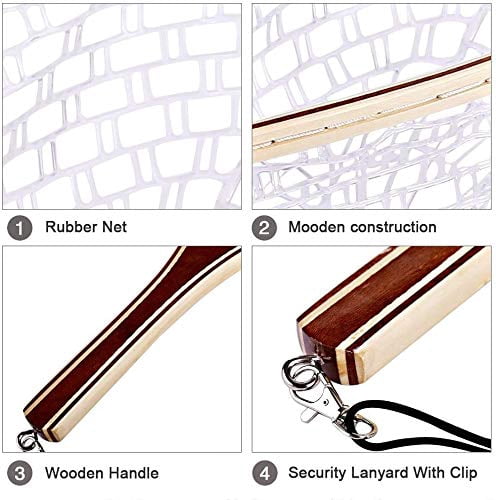 Fishing Net Fly Fishing Landing Net,Wooden Frame Fish Net with Soft Rubber Mesh for Trout Catch and Release Net Gifts for Father Men