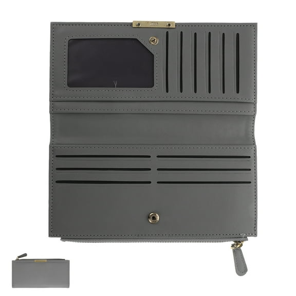 OFFIGAM Slim Grey PU Women's Clutch Wallet with Card and Cash Organizer 7.5×4.1×0.9in