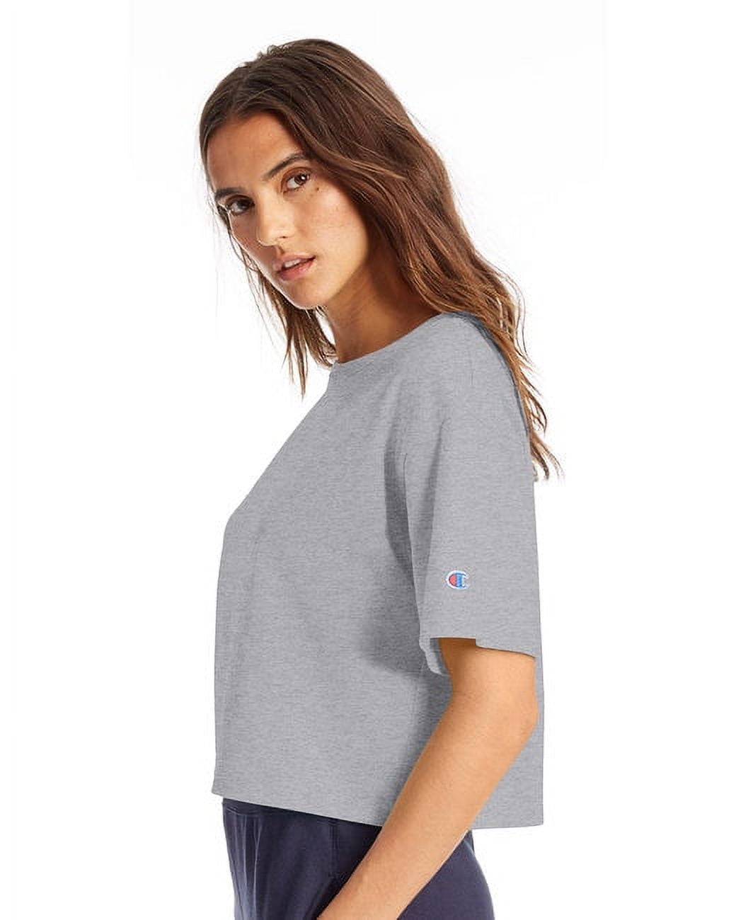 ★DNSR★ Women's Heritage Crop T-Shirt Melange Grey Champion Womens Heritage Jersey Crop T-Shirt, L, Oxford Grey