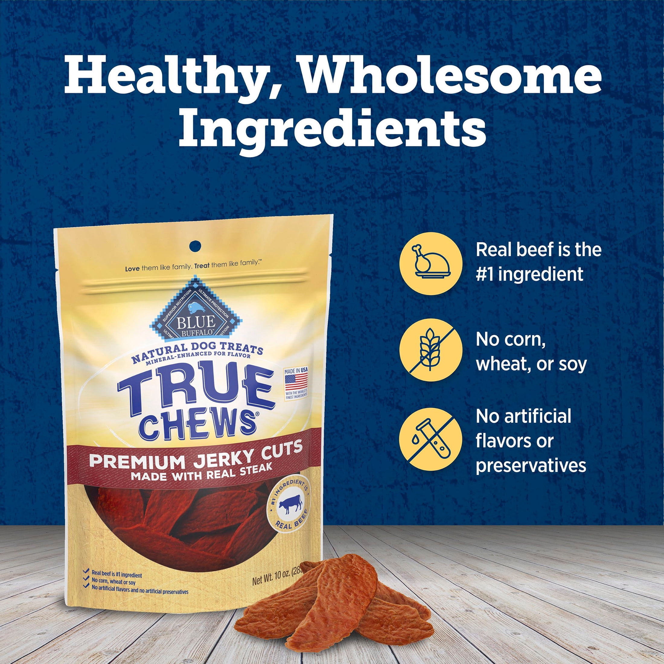 Blue Buffalo True Chews Premium Jerky Cuts Dog Treats, Beef, 10oz Bag