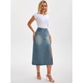 thumbnail image 3 of DARING DIVA Women's Midi Denim Skirt Side Split Rhinestone Jean Skirts Small Gray Blue, 3 of 7