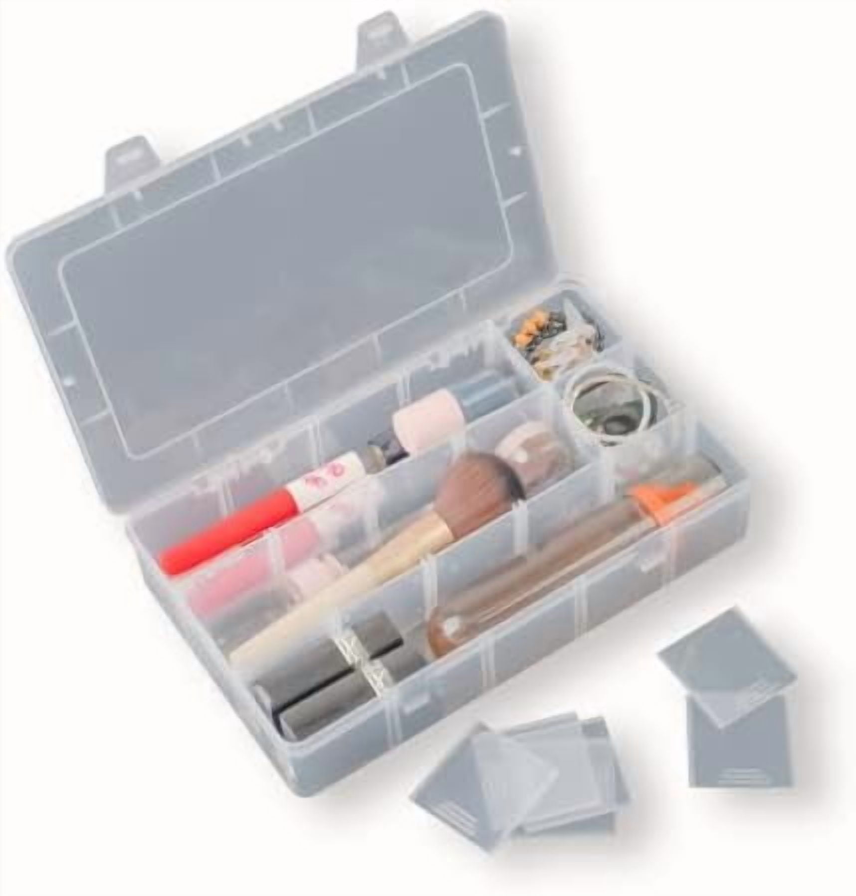 2 Pack Plastic Small Crafts Storage Boxes with Adjustable Dividers (15 Grid)