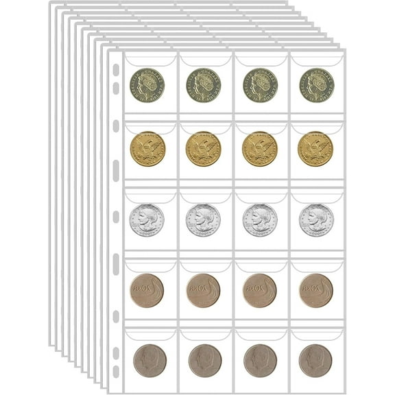 10 Sheets Coin Collection Pages,NOGIS Coin Binder Inserts Sleeves with 9 Hole for Coin Album,Collecting Binder Protectors for Silver Dollar Bill Quarters Penny Stamp Currency (20 Pockets)