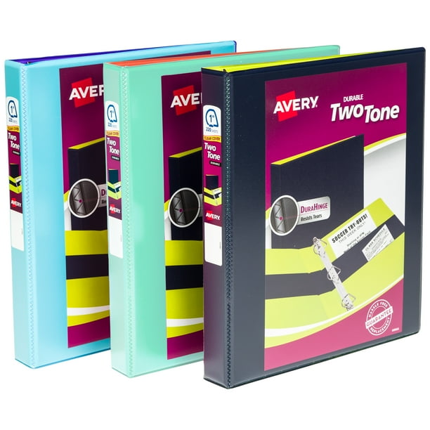 1" TwoTone View 3Ring Binders With Pockets, Assorted Colors (17191