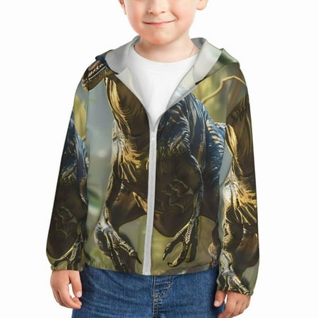 

Gaeub Ferocious Dinosaur Print Athletic Sun Protection Hoodie for Kids Long Sleeve Outdoor UV Shirt Running Fishing Top for Boys Girls-2 Years