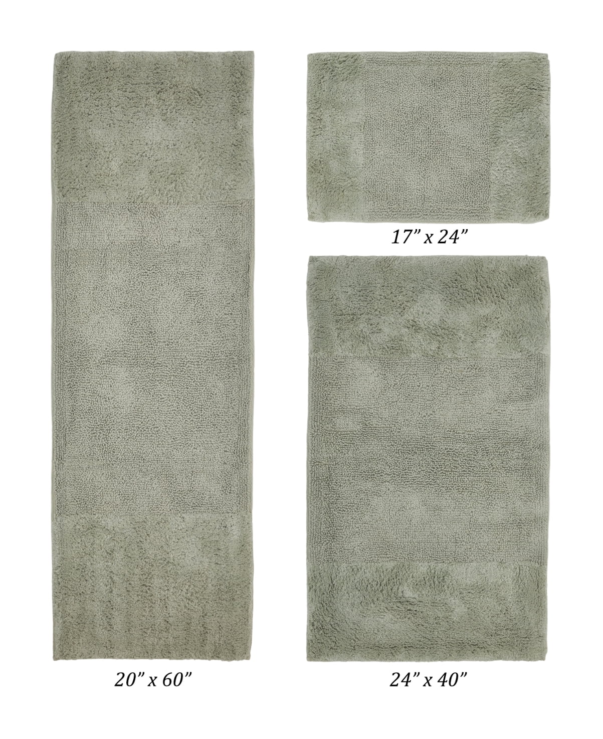 Better Trends 3 Piece Bathroom Rug Set, 100% Cotton, Extra Soft Tufted Bath Mat, Water Absorbent & Non Slip Bath Rug, (Dark Sage) Granada Collection