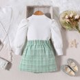 thumbnail image 4 of Girl Outfits Long Sleeve Puff Sleeve Ribbed Tops Button Plaid Skirts 2Pcs Princess Set New Born Clothes Baby Girl Mint Green 5 Years-6 Years, 4 of 7