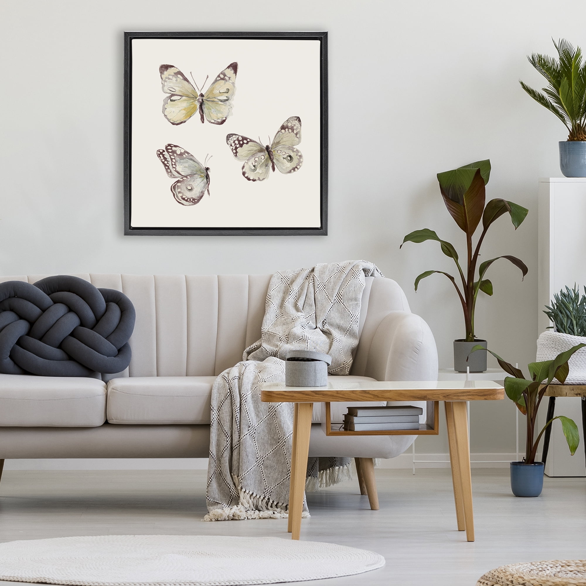 Stupell Industries Delicate Butterflies on Beige Black Framed Floater Canvas Wall Art, design by Patricia Pinto