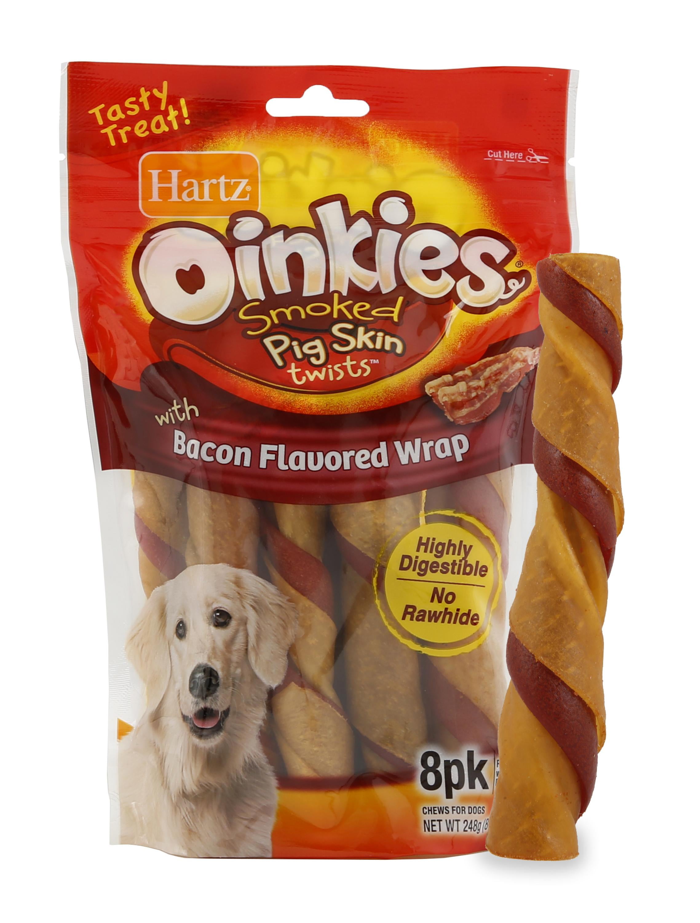 Hartz Oinkies RawhideFree Bacon Wrapped Smoked Pig Skin Twists Dog