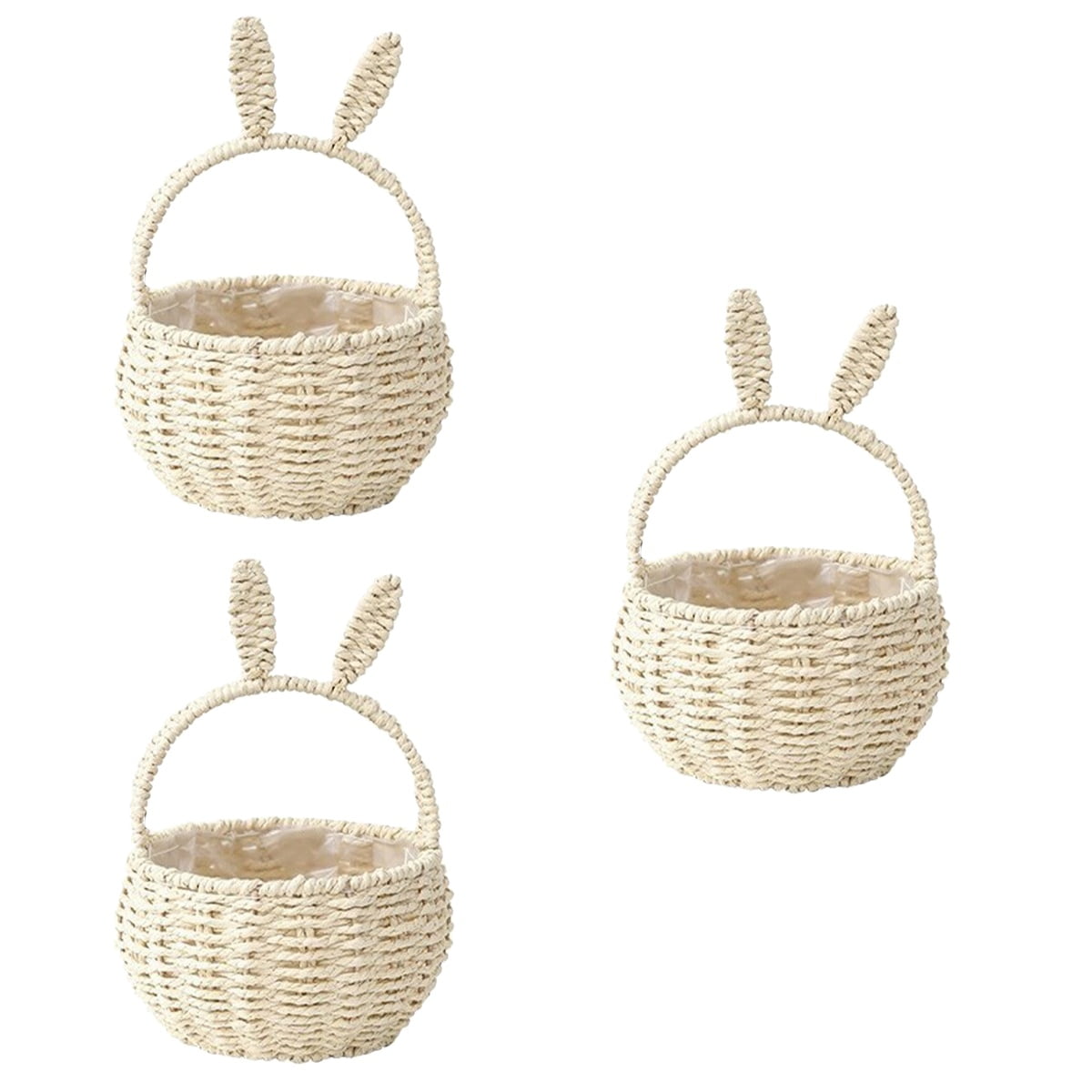MLINS 3pcs Bunny Woven Basket Easter Party Treats Basket Handheld Woven Storage Basket With Handle
