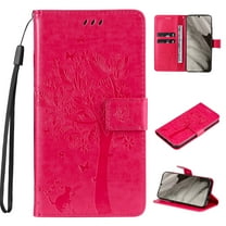 Designed for Samsung Galaxy S24 Ultra Case Wallet for Women, Flip Folio Cover with Embossed PU Leather Kickstand Credit Card Holder Magnetic Wrist Strap Protective Case for S24 Ultra, Rose